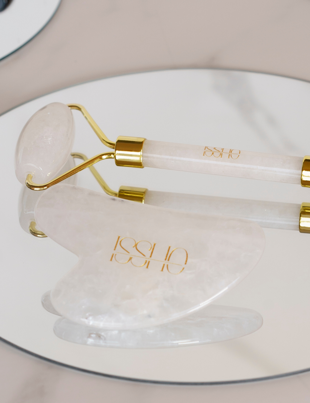 Set de Rodillo y Gua Sha ISSHO® de Jade Blanco - Armonía