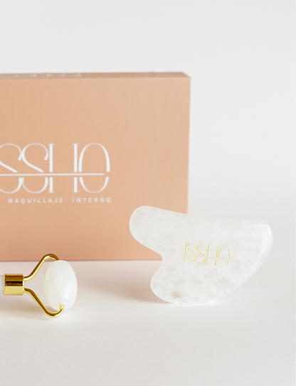 Set de Rodillo y Gua Sha ISSHO® de Jade Blanco - Armonía